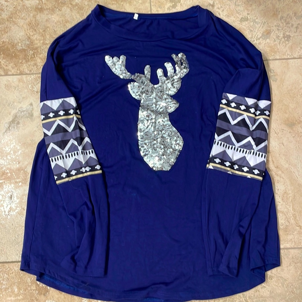 3/$15 - Sequin reindeer long sleeve shirt
